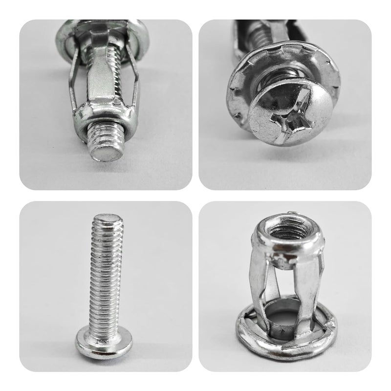 AUXBC 16PCS M6 x 25mm Petal Nuts, Expansion Screw Jack Nuts, Carbon Steel Rustproof Corrosion-Resistant Fasteners for Securing Thin Soft Wall, Hollow Wall, Iron Skin, Metal Plate Frame Container Tag - Image 3